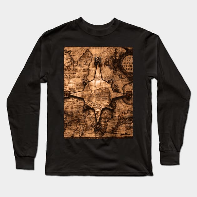 Ancient World Traveler - Map & Compass Rose Long Sleeve T-Shirt by Highseller
